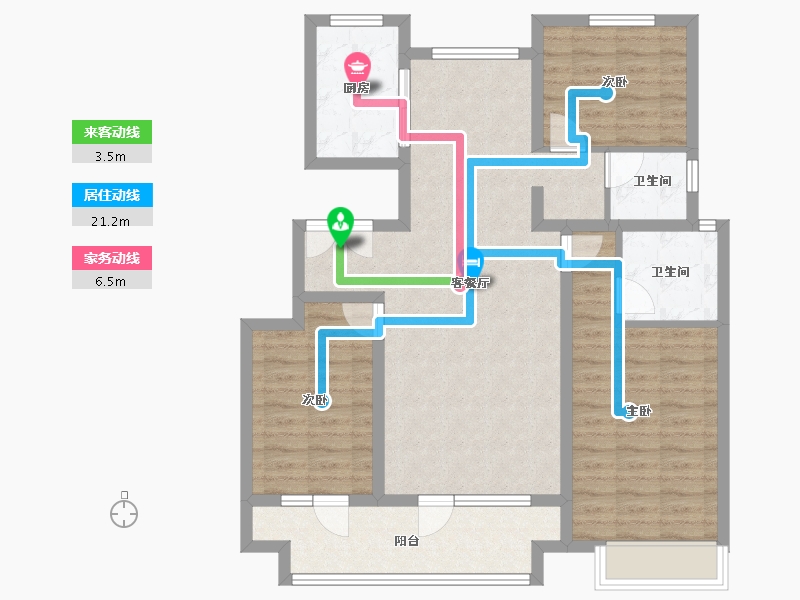 山东省-烟台市-华星中瑞北欧公园-96.05-户型库-动静线