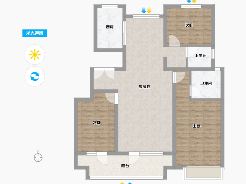 山东省-烟台市-华星中瑞北欧公园-96.05-户型库-采光通风