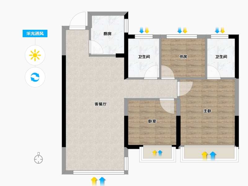 山东省-烟台市-乐橙-76.80-户型库-采光通风