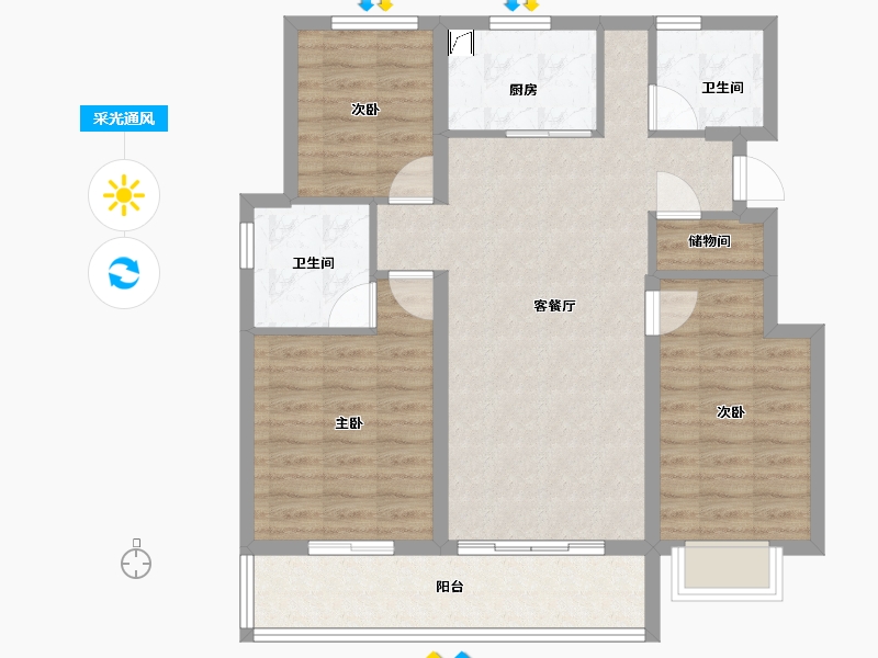 浙江省-宁波市-绿城·春来云潮-87.99-户型库-采光通风