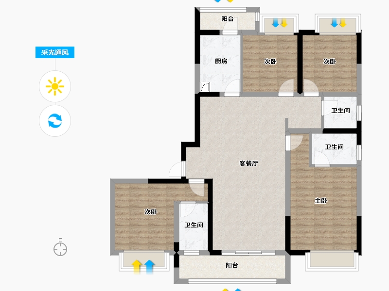 湖北省-武汉市-王家湾中央生活区湾玺-110.24-户型库-采光通风