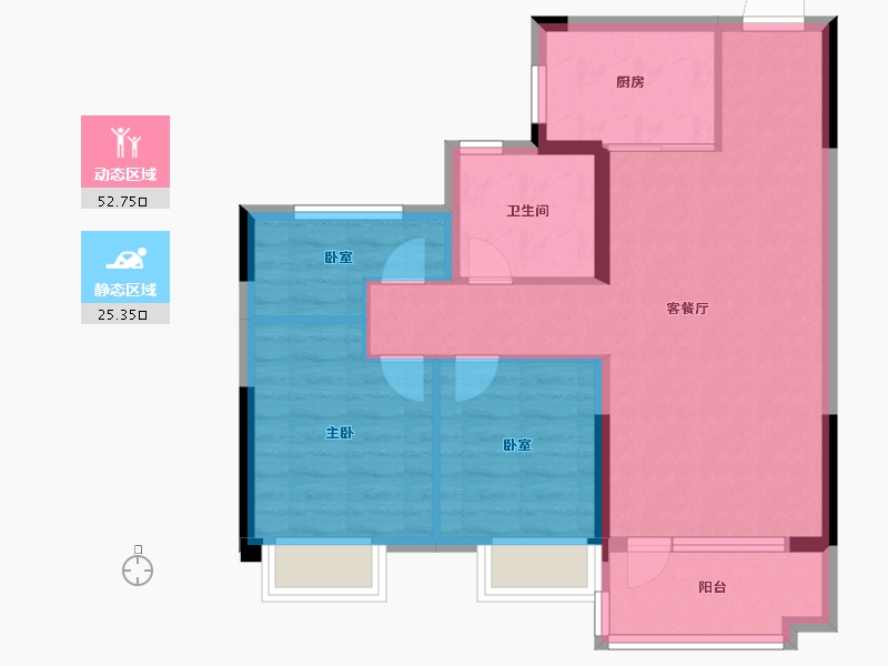 山东省-烟台市-碧桂园凤凰云璟-69.60-户型库-动静分区