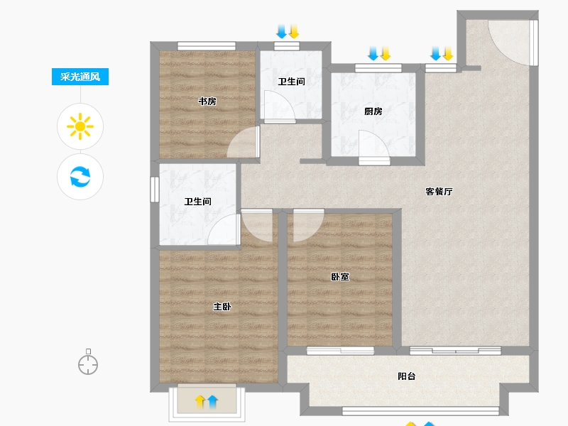 山东省-烟台市-新力珑湾-96.00-户型库-采光通风