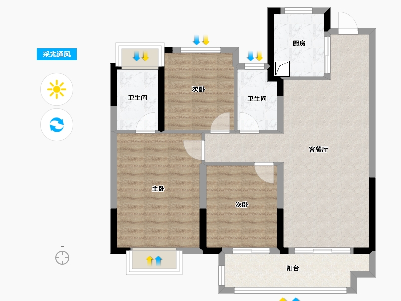 湖北省-武汉市-新希望锦粼九里-87.20-户型库-采光通风