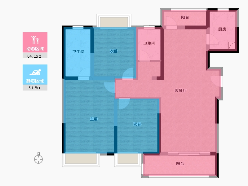 湖北省-武汉市-王家湾中央生活区湾玺-104.21-户型库-动静分区