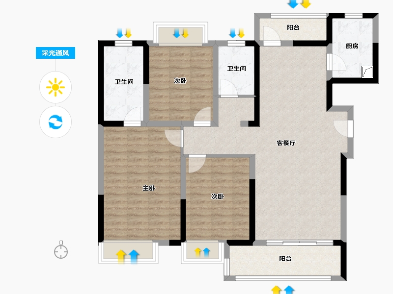 湖北省-武汉市-王家湾中央生活区湾玺-104.21-户型库-采光通风