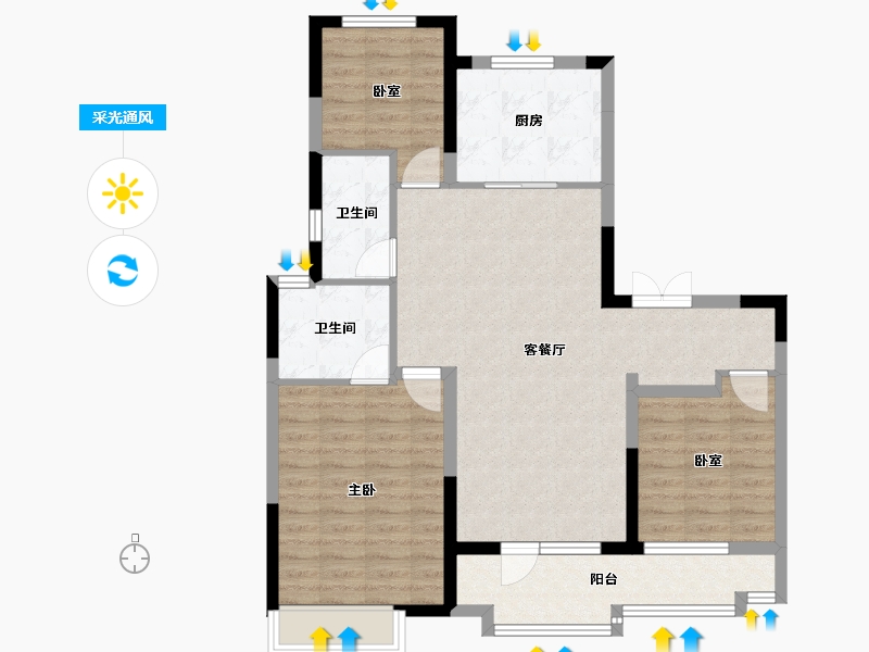 山东省-烟台市-招商马尔贝拉-96.00-户型库-采光通风