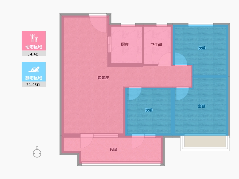 山东省-烟台市-华星中瑞北欧公园-76.78-户型库-动静分区