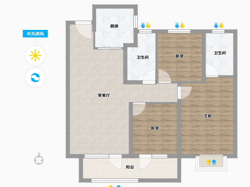 山东省-烟台市-招商雍景湾-96.00-户型库-采光通风