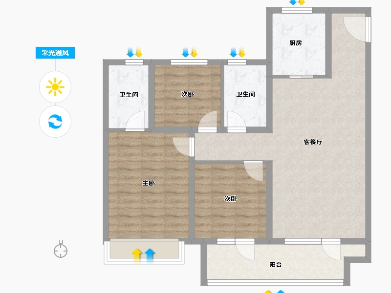 山东省-烟台市-华星中瑞北欧公园-89.52-户型库-采光通风