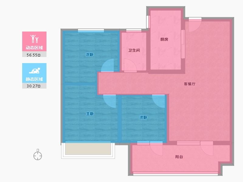 山东省-烟台市-华星中瑞北欧公园-76.97-户型库-动静分区