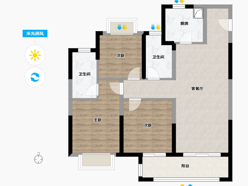 湖北省-武汉市-中建壹品澜悦-84.00-户型库-采光通风