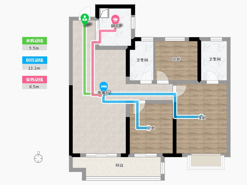 湖北省-武汉市-新希望锦粼九里-85.61-户型库-动静线