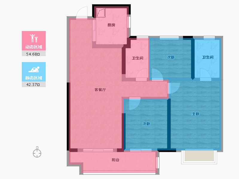 湖北省-武汉市-新希望锦粼九里-85.61-户型库-动静分区