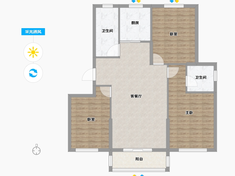 山东省-烟台市-花半里-101.60-户型库-采光通风