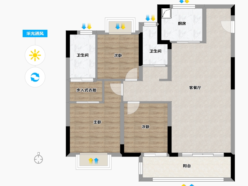 湖北省-武汉市-中建壹品澜悦-90.41-户型库-采光通风