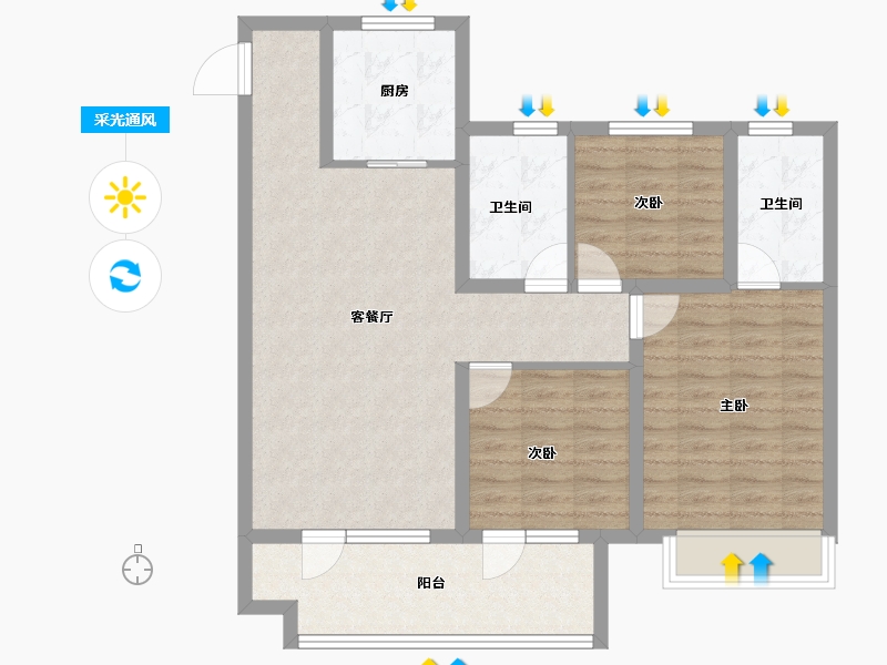 山东省-烟台市-华星中瑞北欧公园-89.15-户型库-采光通风