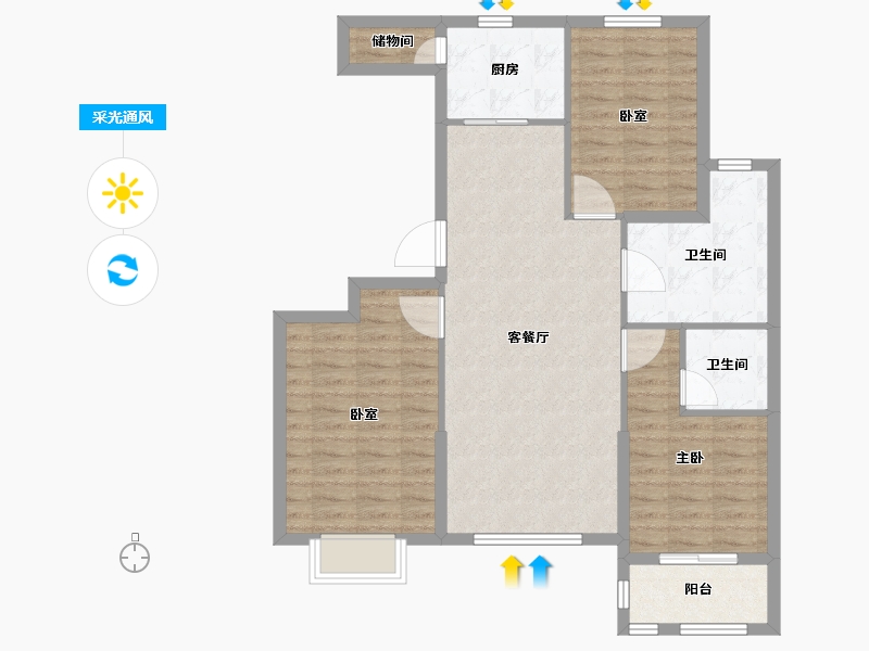 山东省-烟台市-花半里-93.60-户型库-采光通风