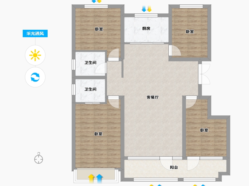 山东省-潍坊市-恒信崇文湖-109.60-户型库-采光通风