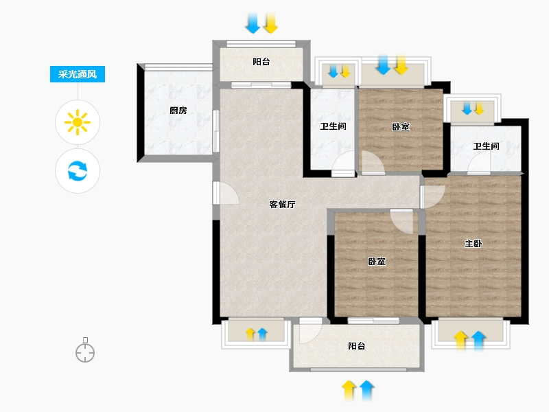 广东省-东莞市-滨海玺悦府-90.96-户型库-采光通风