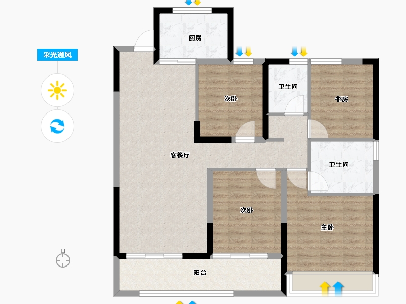 浙江省-温州市-弘阳上坤西湖四季-102.40-户型库-采光通风