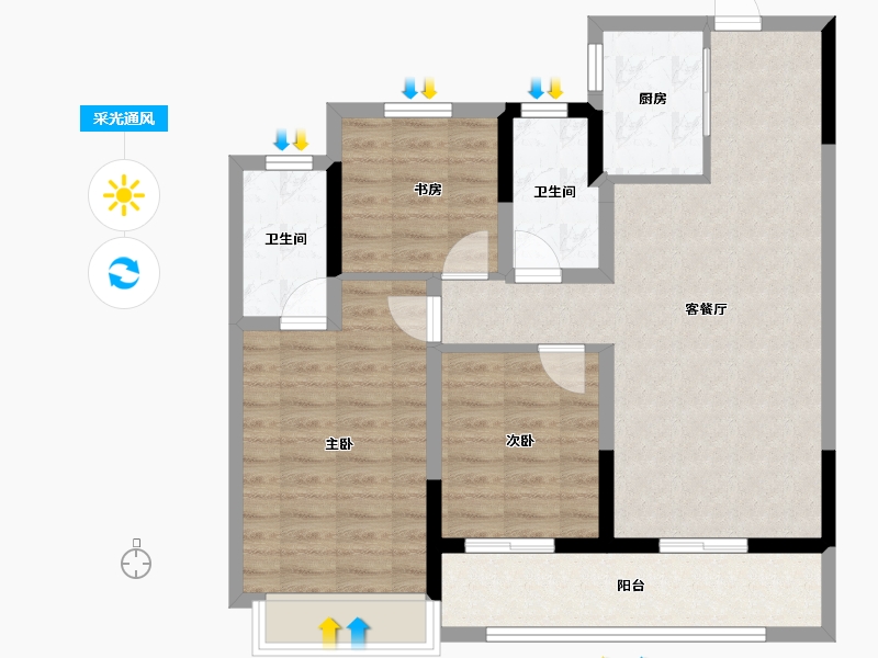 浙江省-温州市-桂语榕庭-83.99-户型库-采光通风