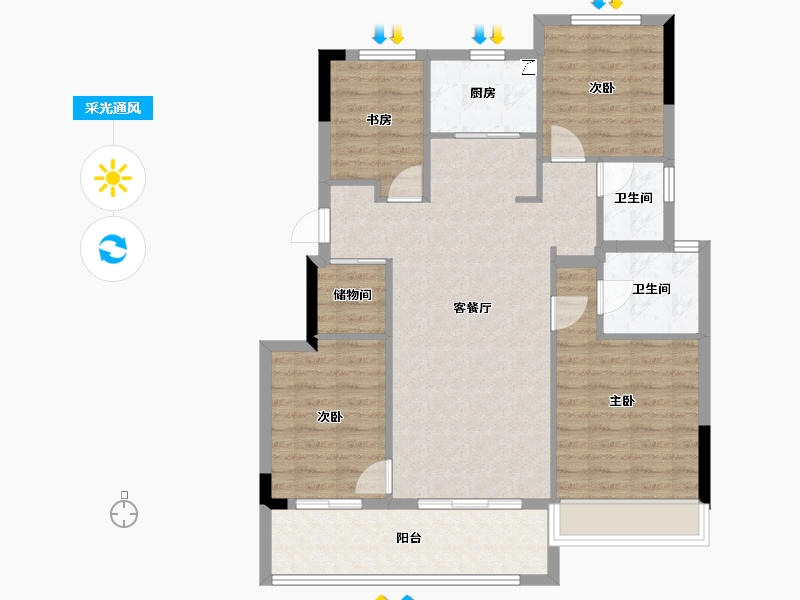 重庆-重庆市-万科坤和·湛蓝云镜-96.00-户型库-采光通风