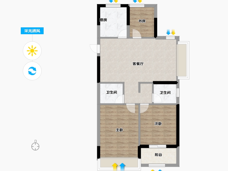 浙江省-温州市-桂语榕庭-71.20-户型库-采光通风