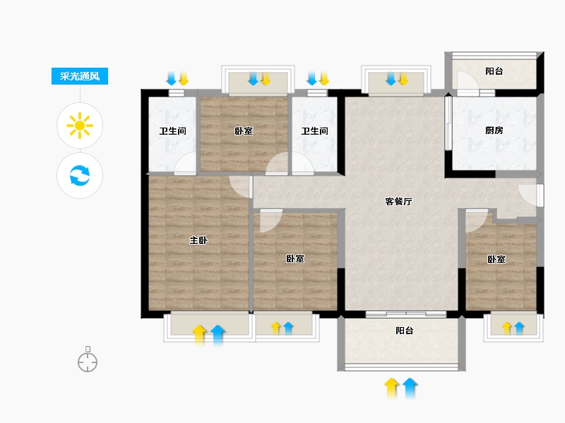 广东省-东莞市-嘉华嘉誉湾-106.96-户型库-采光通风