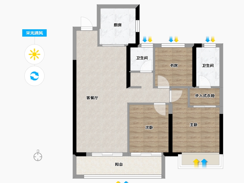 湖北省-武汉市-联投梧桐郡悦园-80.07-户型库-采光通风