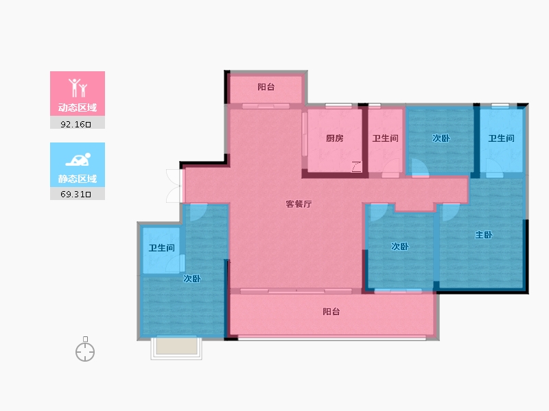 湖南省-长沙市-润和湘江天地-145.67-户型库-动静分区