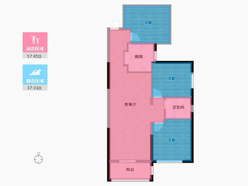 湖南省-长沙市-金富湘江悦城-84.80-户型库-动静分区