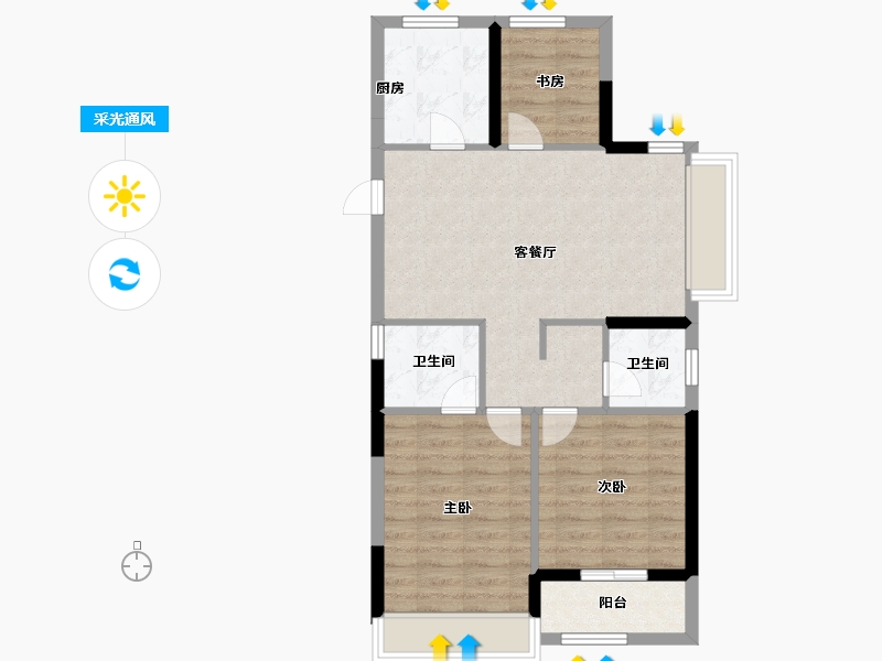 浙江省-温州市-桂语榕庭-71.20-户型库-采光通风