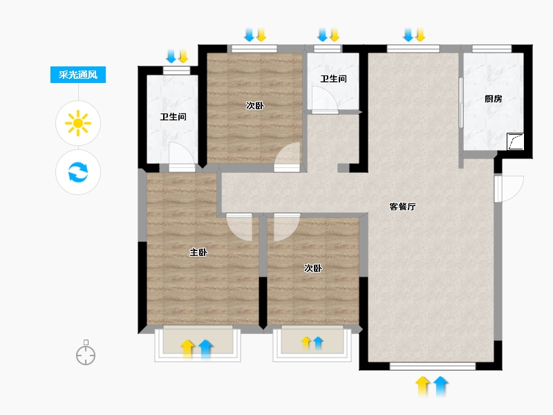 内蒙古自治区-包头市-世茂中心-94.58-户型库-采光通风