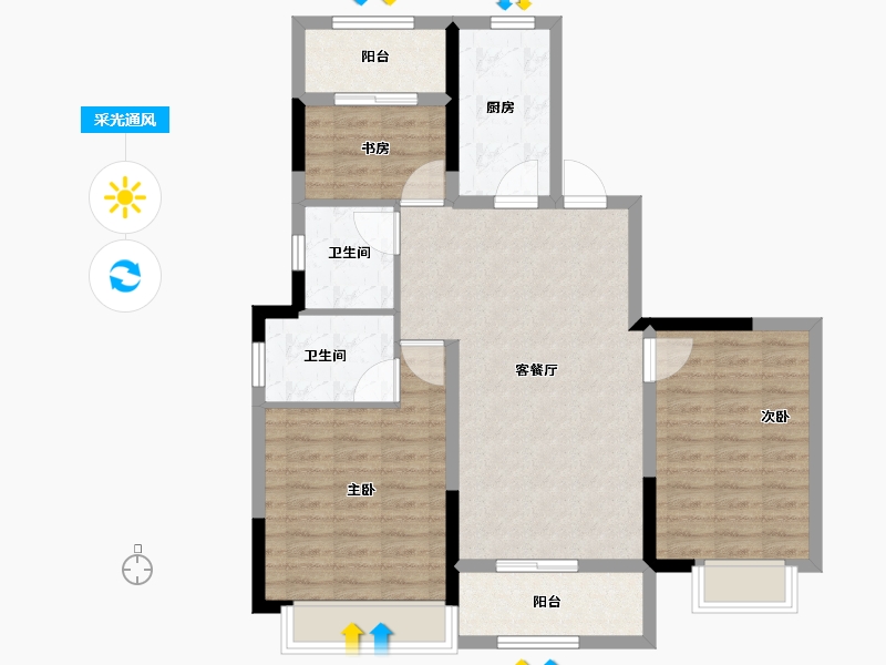 浙江省-温州市-蓝光城建雍锦熙园-89.60-户型库-采光通风