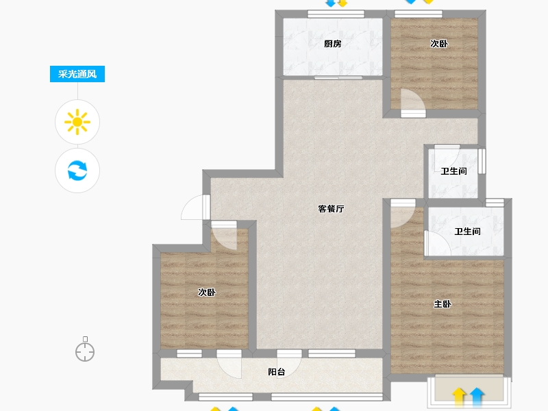 山东省-潍坊市-高创水岸蓝湾-90.30-户型库-采光通风