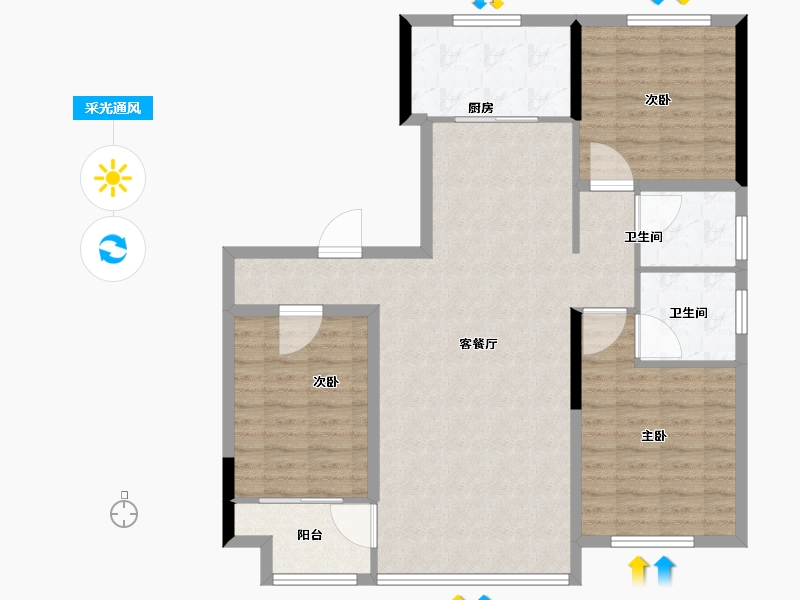 山东省-潍坊市-高创桃源-102.41-户型库-采光通风