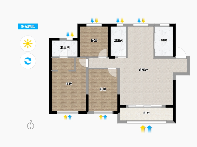 陕西省-咸阳市-绿地新都会-91.11-户型库-采光通风