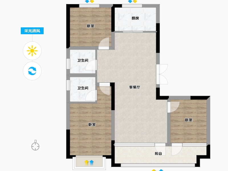 山东省-潍坊市-恒信风华尚品-82.66-户型库-采光通风