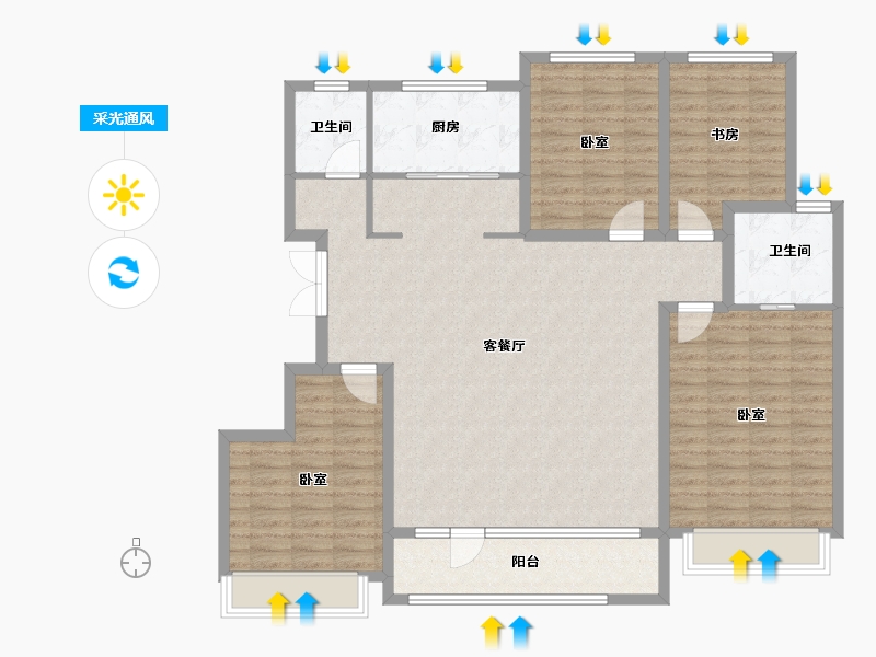 山东省-潍坊市-恒信崇文湖-132.00-户型库-采光通风