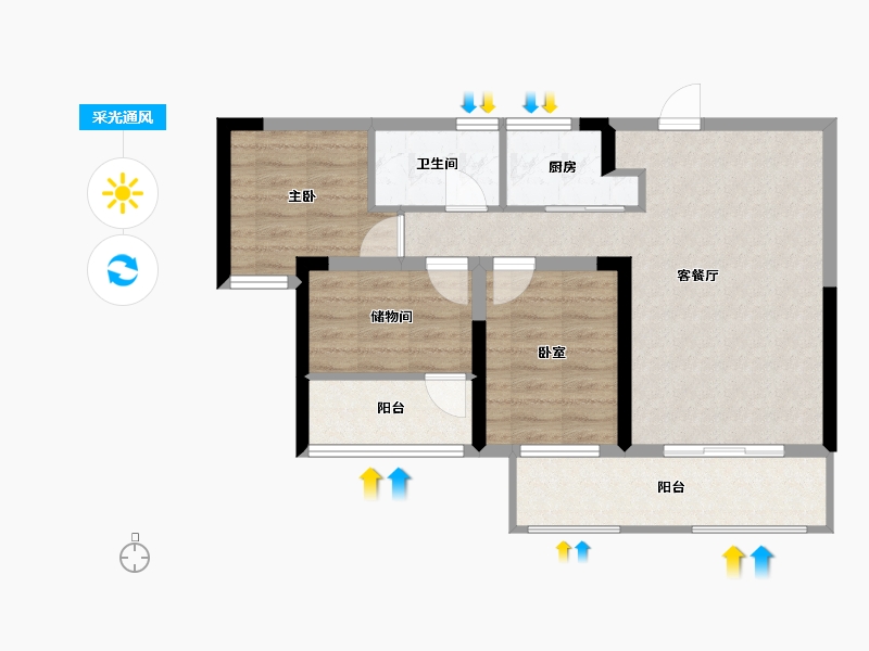 湖南省-长沙市-澳海云天赋-66.76-户型库-采光通风