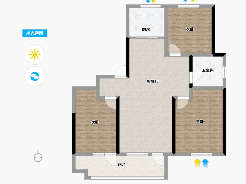 山东省-潍坊市-高创水岸蓝湾-108.80-户型库-采光通风