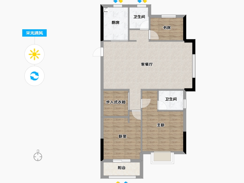 浙江省-绍兴市-大地西城美院-88.42-户型库-采光通风