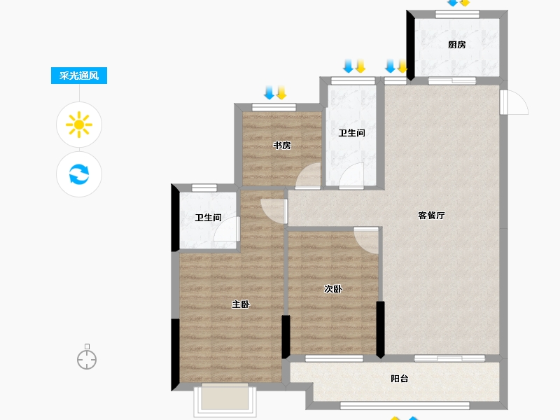 浙江省-绍兴市-大地西城美院-91.51-户型库-采光通风