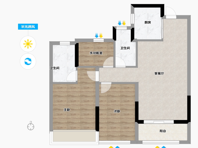 浙江省-温州市-荣安御瓯海-71.20-户型库-采光通风