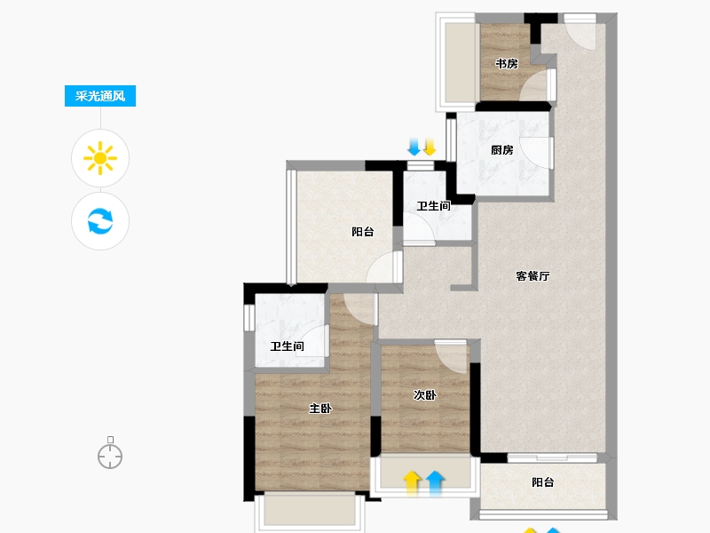 广东省-广州市-港龙皇朝龙湾壹号-70.06-户型库-采光通风