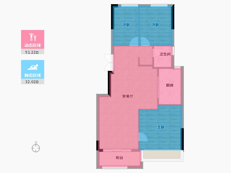 重庆-重庆市-万科坤和·湛蓝云镜-76.01-户型库-动静分区