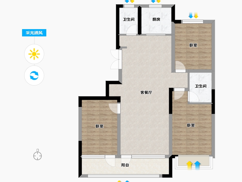 山东省-潍坊市-恒信风华尚品-94.68-户型库-采光通风