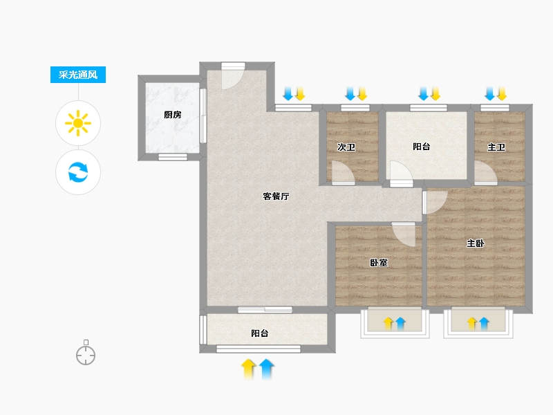 湖南省-长沙市-长房越秀·星悦荟-78.40-户型库-采光通风