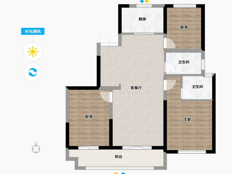 陕西省-咸阳市-中天诚品-91.42-户型库-采光通风